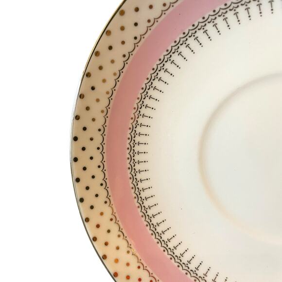 NEW Grace Teaware Porcelain Pink Stripe Gold Dots Teacup & Saucer Set of 2 - Picture 11 of 15